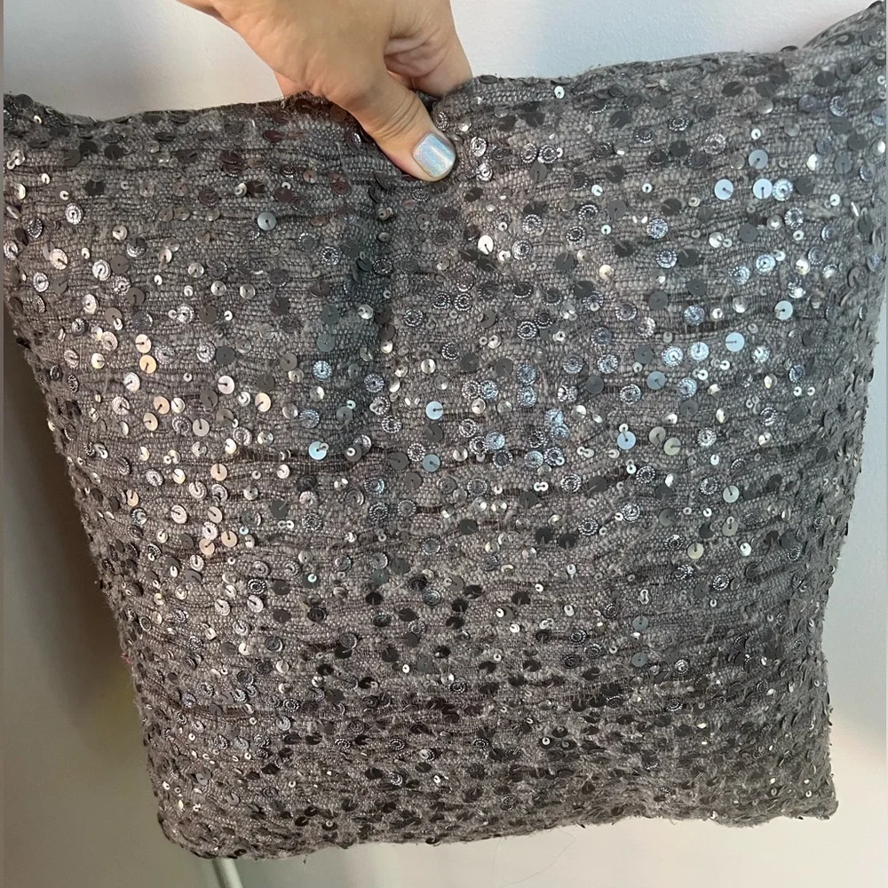 West Elm grey sequined throw pillow - 16x16